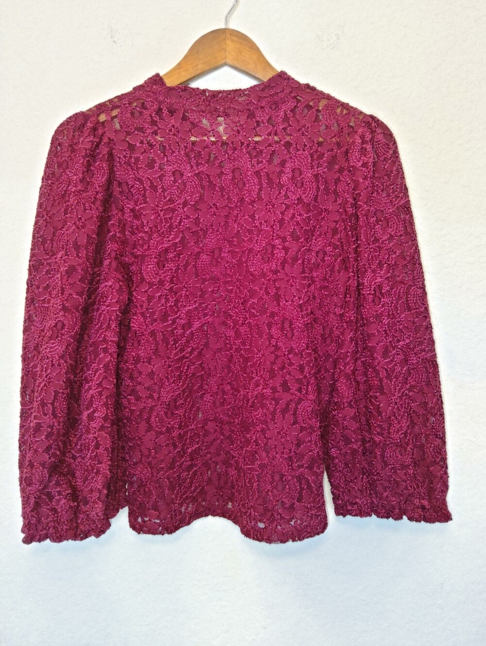 Free People Top Womens Size Small Burgundy Lace Puff Sleeve Whimsigoth‎ Blouse